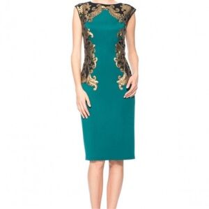 Tadashi Shoji‎ Sequin Neoprene Dress Emerald Green/Gold Black